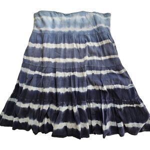 Chaps Midi Skirt Womens XL Extra Large Blue Tiered Tie-Dye Striped Pull-on Lined